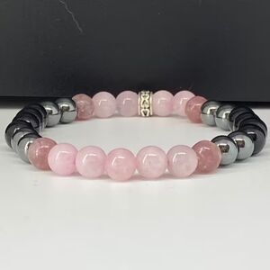 Rose Quartz Hematite Lepidolite Beaded Bracelet Crystal Gemstone Meaningful Boho